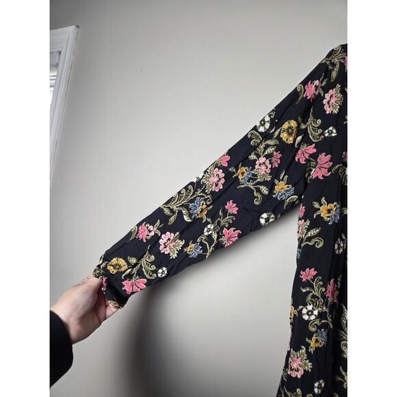 Loft Long Sleeve Dress Plus Size 18 Black Floral Button V-Neck Knee Length - Picture 6 of 6